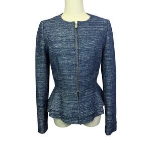 Banana Republic Boucle Fluted Hem Full Zip Jacket Blazer Blue Size 0